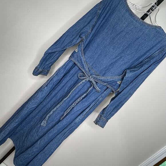 Vtg 90s JANE ASHLEY Medium Denim Maxi Dress Vest Embroidery Cottage Modest Fall - Picture 5 of 8